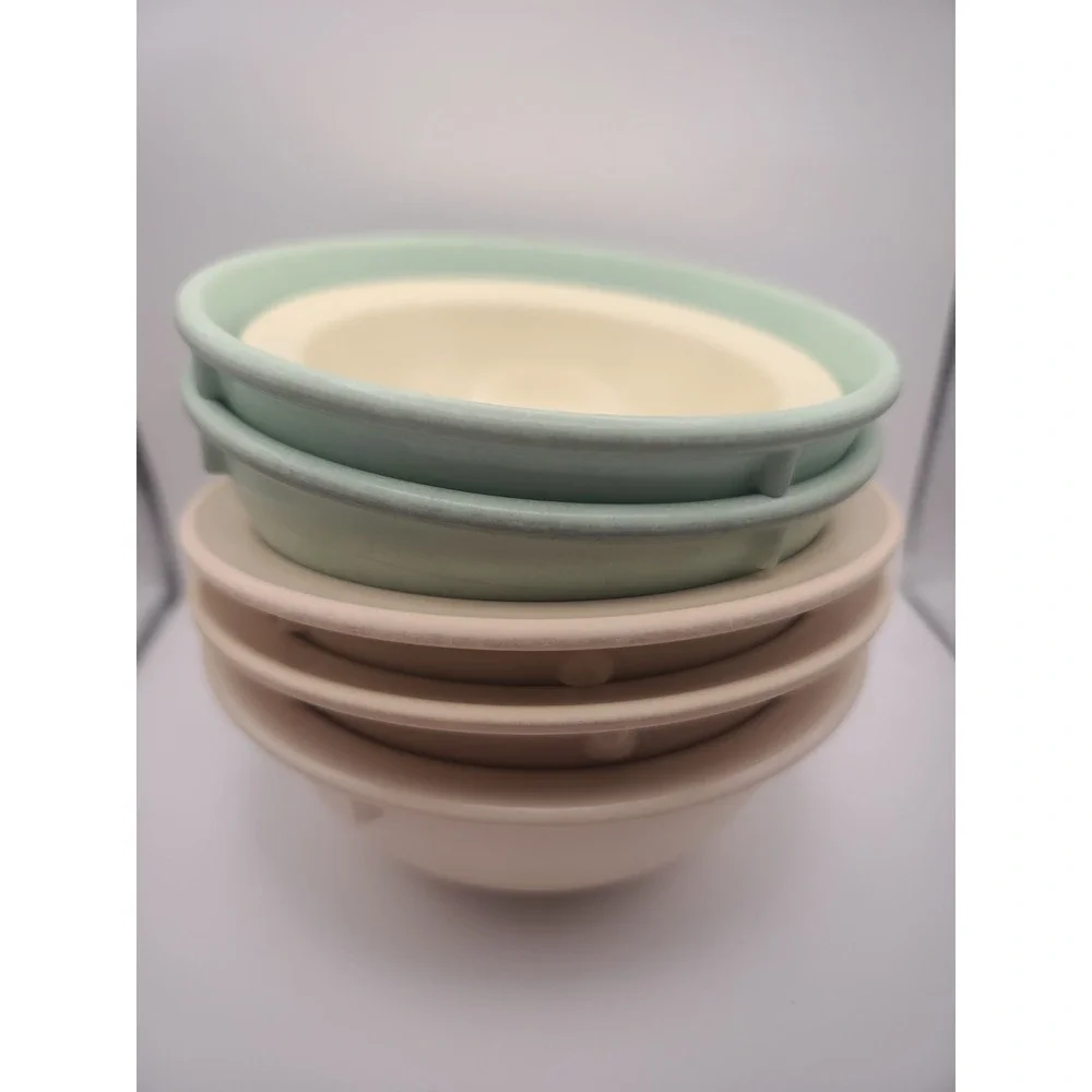Lot of 6 Vintage Dallas Ware Melamine Bowls Mixed Sizes Pastel Mint Pink Tan VTG